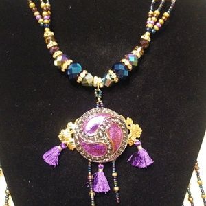 Necklace with 1920's czech glass button.